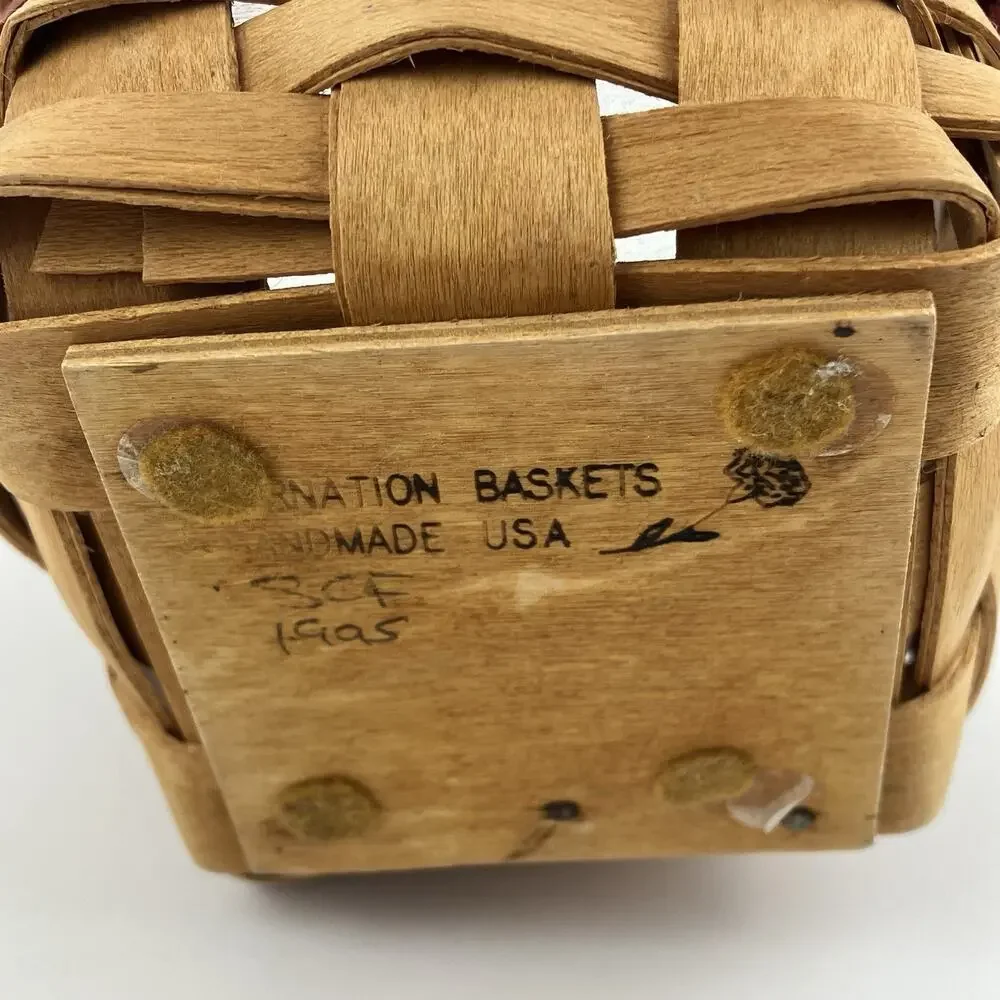 Carnation Baskets Handwoven Small Basket Set 1995 | /w Protector Signed 5